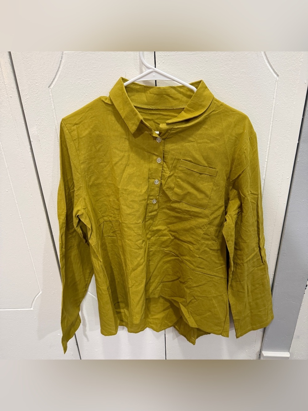 Mustard Green Button Pullover Long Sleeve Shirt